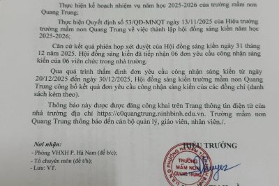 Thông báo về việc kết quả thầm định đơn yêu cầu công nhận sáng kiến năm học 2025-2026